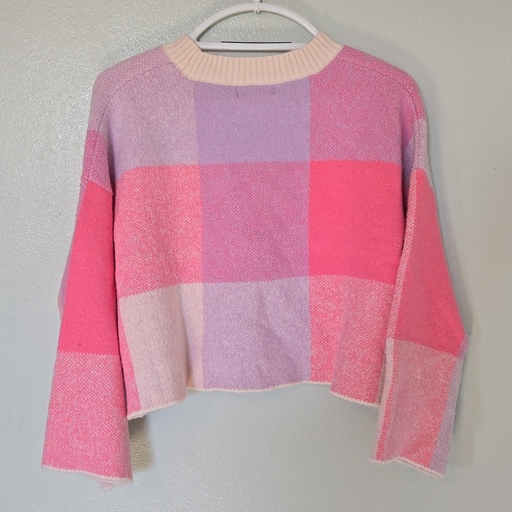 Jessica Simpson | Pink Plaid Cropped Sweater Size Small - Picture 2 of 8
